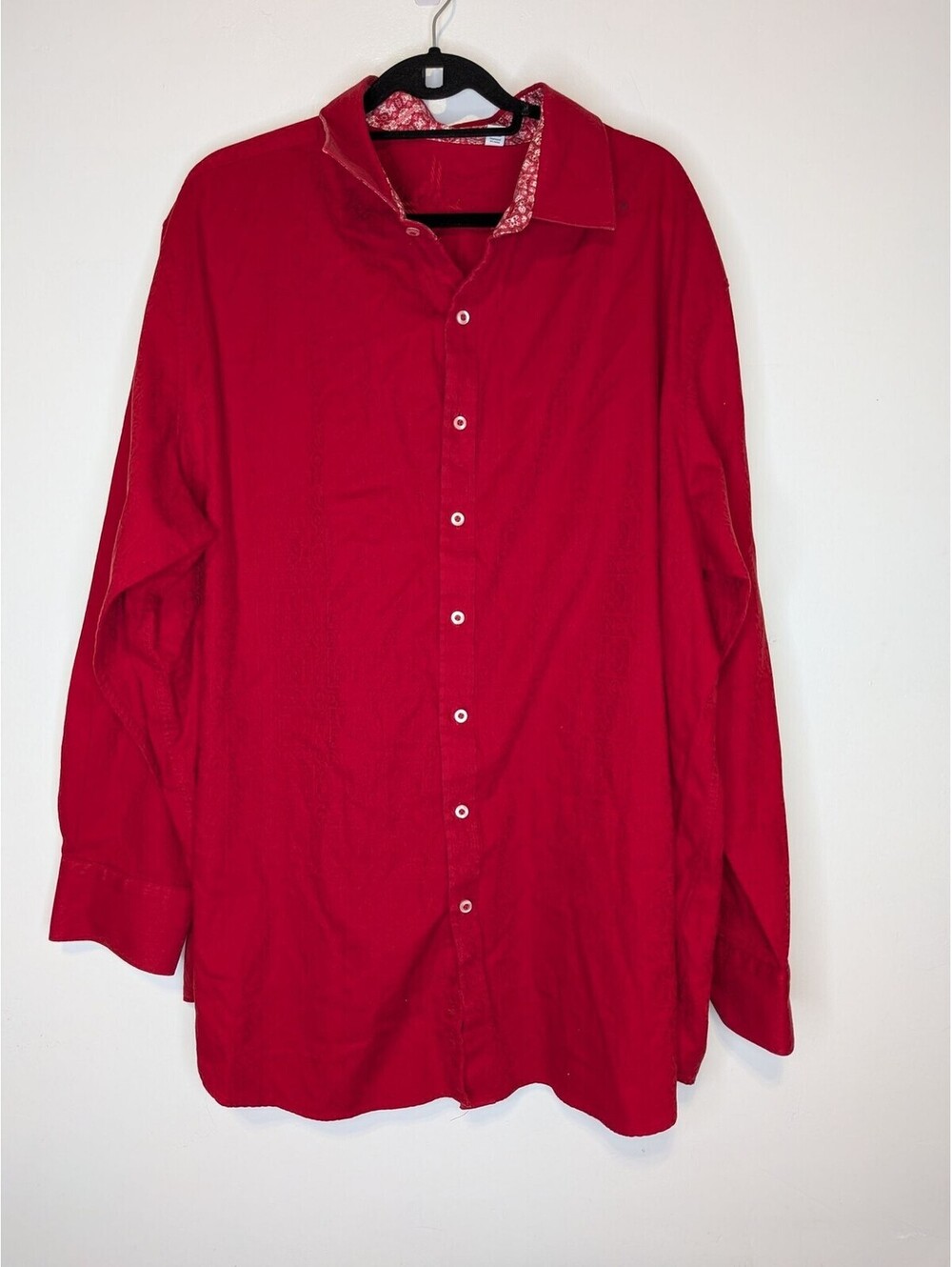 Robert Graham Shirt Mens 3XL Red Paisley Button Front Long Sleeve Embroidered